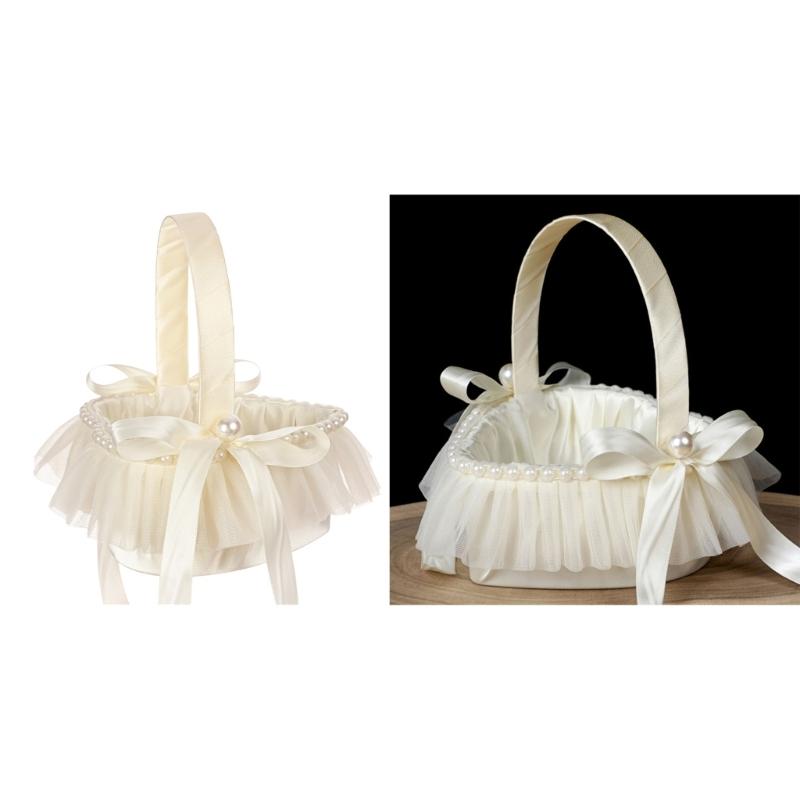Wedding Basket Portable Western Wedding Decorative Flower Baskets with Lace Girl Heart Shaped Storage Basket Anniversary