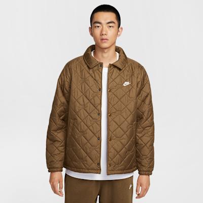 Nike Club Puffer Jackets Men's Moss Woody Brown/White Lapel Moderate