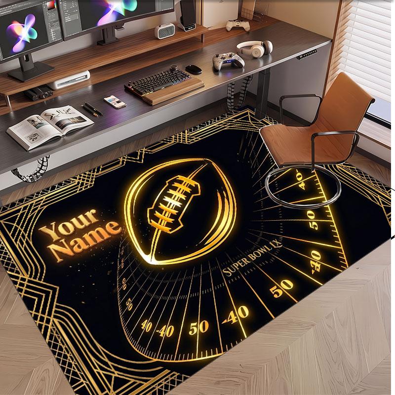 American Football Theme Soft Crystal Velvet Rug Custom Name & Text Print Non Slip Floor Rug for Bedroom Living Room