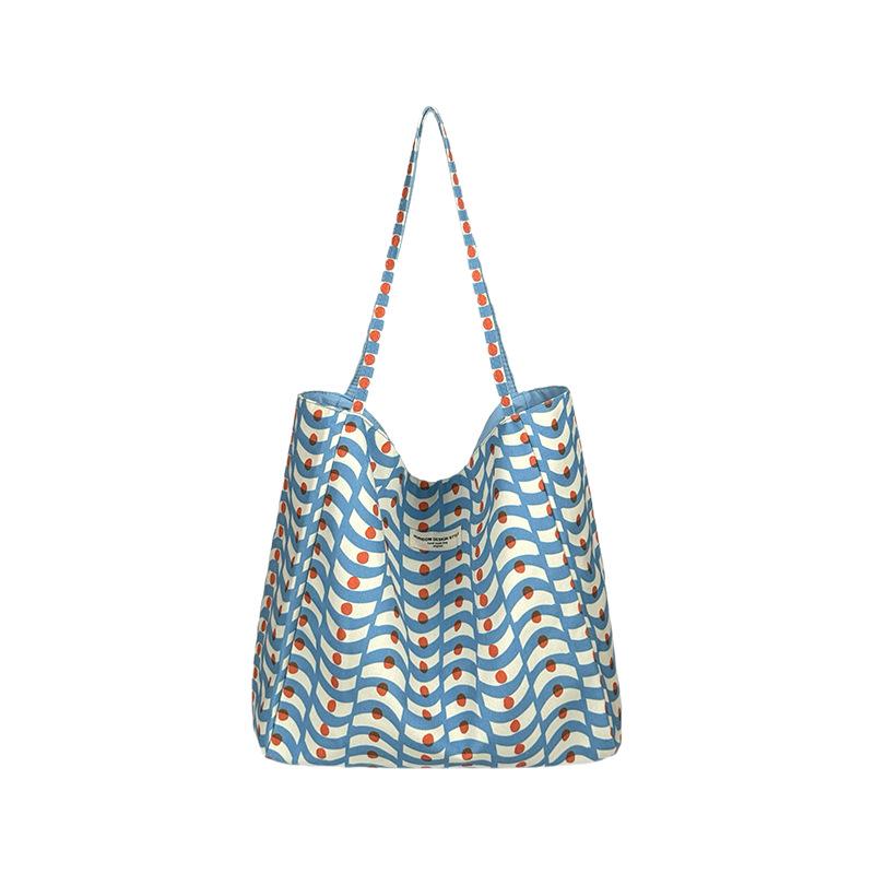 Fresh plaid nylon double-sided bag large capacity versatile Korean lazy wind big bag sweet printed letter bag female