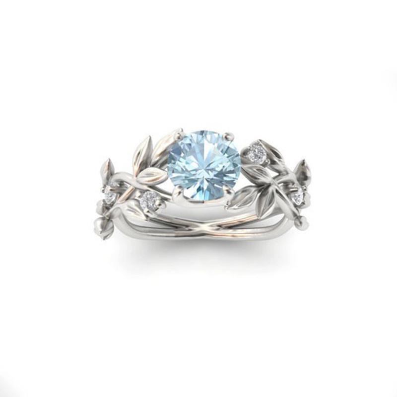 Stunning Blue Alloy Women's Ring With Floral Vine Leaf Design For Birthdays