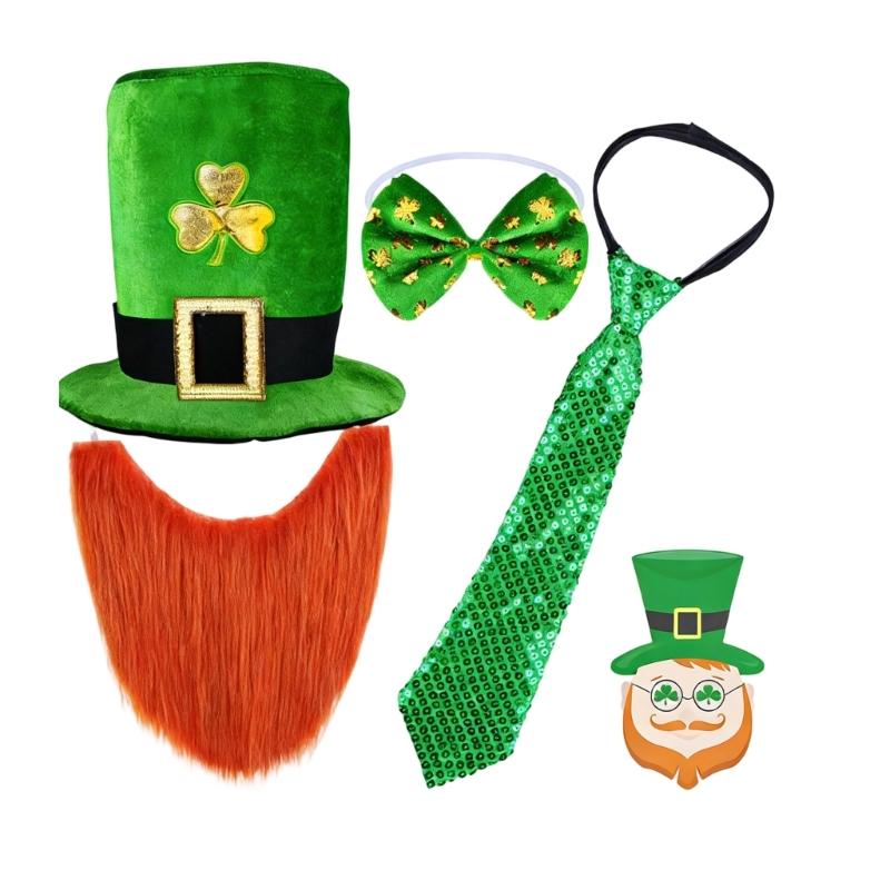 4Pcs Felts Hat With Bows Tie Ensemble Costume Outfit For Patrick's Day Festivities And Performances