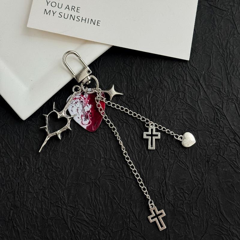 Punk Heart Cross Metal Pendant Keychain Durable Anti-Rust for Bag Purse Phone Strap Ideal Gift for Punk Enthusiasts