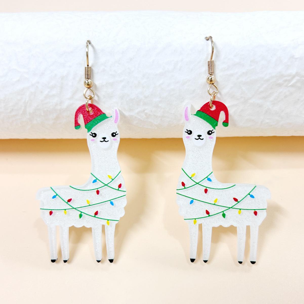 

Colorful Acrylic Glitter Llama Christmas Dangle Earrings for Women белый