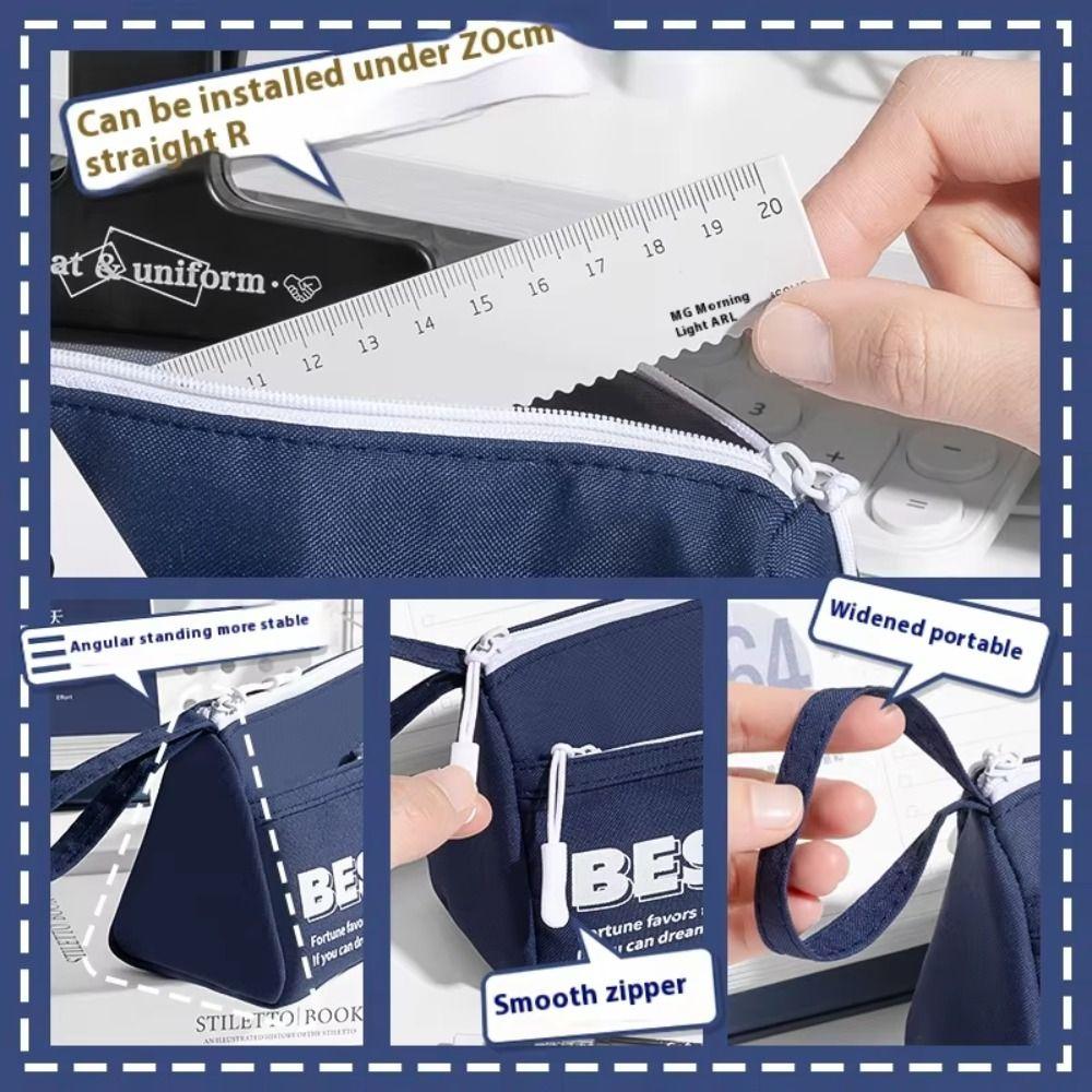 Canvas 2 Layers Pencil Case Organizer Triangular Pencil Case Zipper Pen Bag  Student Learning