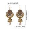New Vintage Colorful Crystal Earring for Women Luxury Gold Color Round Carved Bell Pendant Earrings Girl Female Boho Jewelry