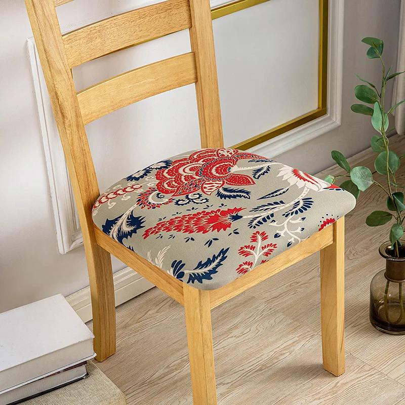Stretch Printed Chair Seat Cushion Covers For Dining Room Chair Cover For Wedding Banquet Seat Chair Slipcover Home Decor