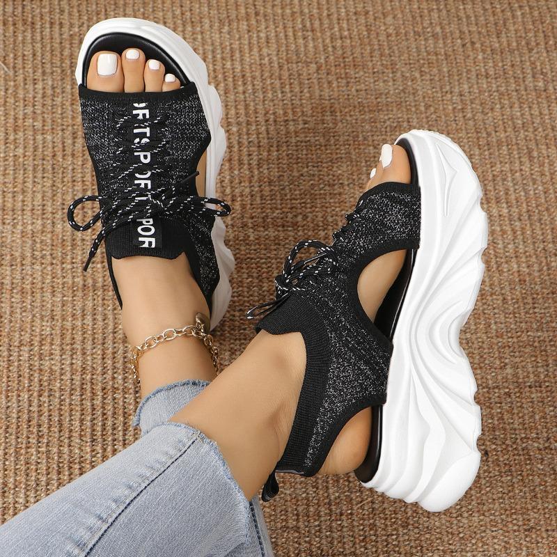 Muffin breathable thick-soled fish mouth sandals women's spring and summer new straps fly-woven high-heeled sports sandals