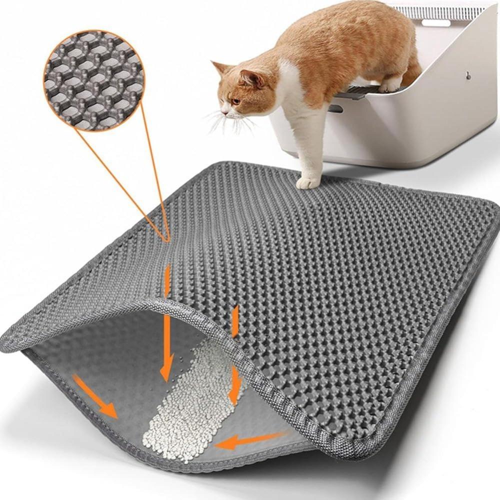 Large Cat Litter Box Mat-30" X 22" with Double Layers Litter Trapping Function, Easy to Clean Litter Mat for Floors