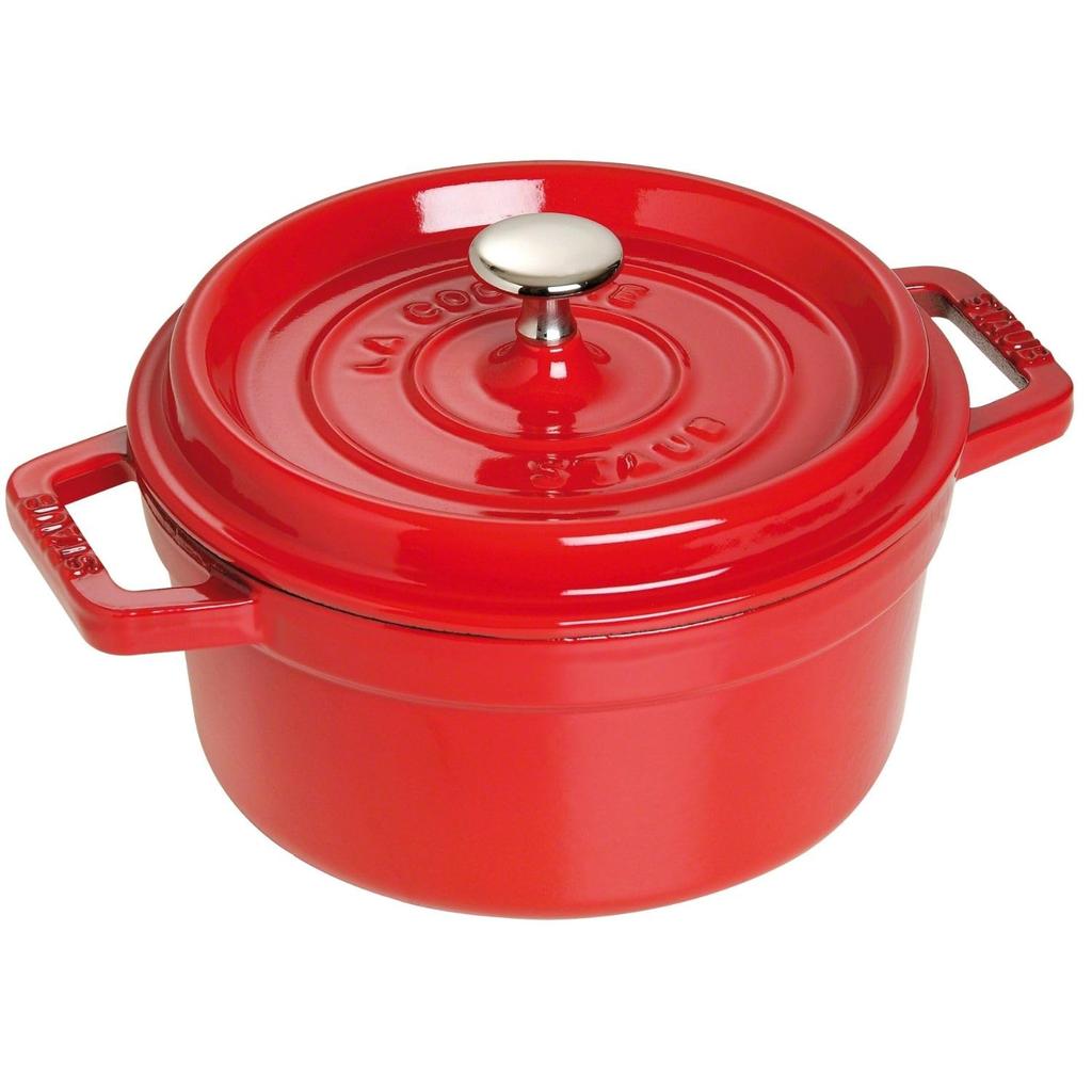 Staub Cocotte Round Cherry Both Hand Cast Enamel Pot IH Compatible Japanese Product with Serial La Cocotte Round "Pico 20cm" [Authorized Number]