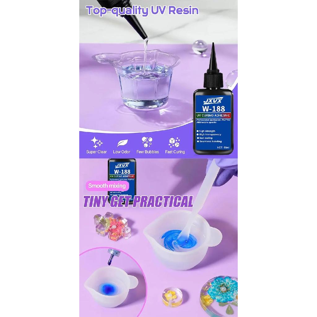 LOOLIFL 50g New W-188 High-Strength UV-Curing Resin Adhesive, Suitable for DIY Projects, Bonding and Welding Glass, Metal, Ceramics, and ABS