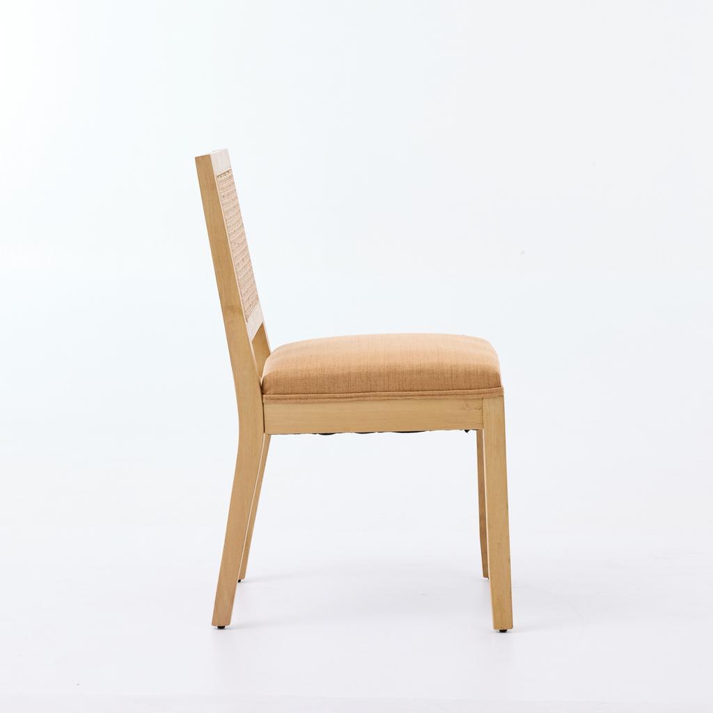 Rattan Dining Chairs Set of 2,Farmhouse Chairs with Cane Back,Mid Century Chairs with Hardwood Frame,Sponge & S-Spring Cushion, Tan,DE2883TN