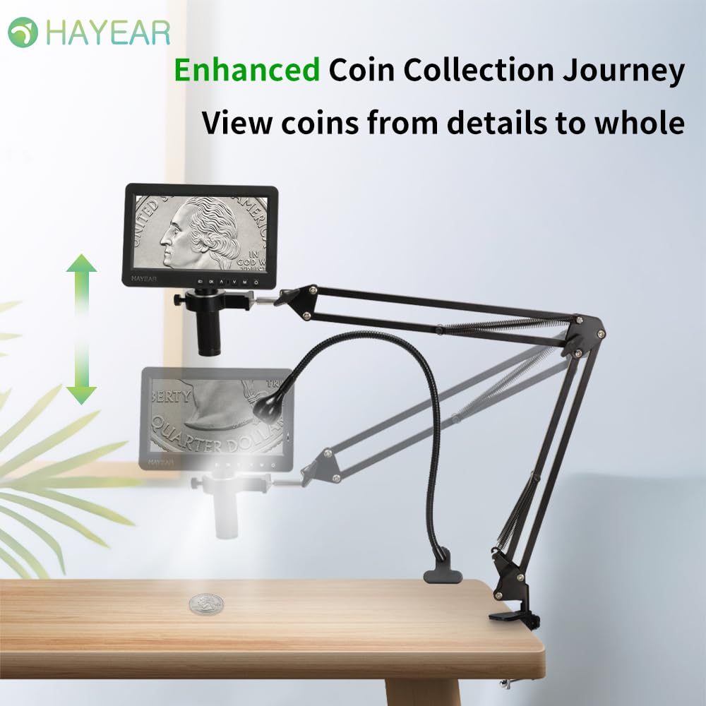 HAYEAR 26MP 7-inch Screen Digital Microscope Camera Set with Microphone Arm Stand and 150x Lens for Education, Scientific Research, Laboratories,