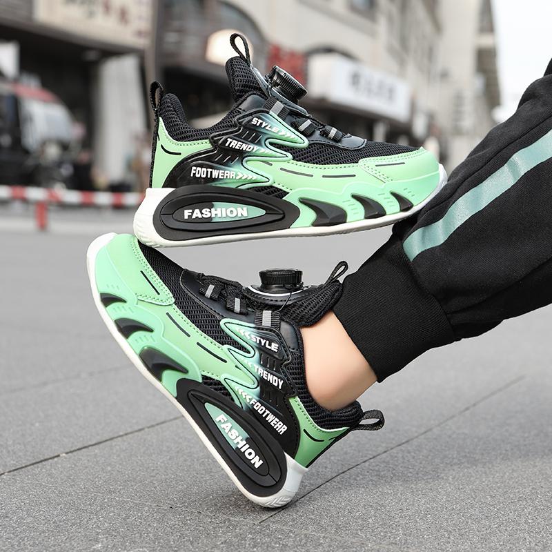 Spring and Autumn Boys' Rotating Button Lightweight and Comfortable Sports Shoes with Breathable Mesh for Children