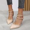 Size 35-43, Large Size Women's Shoes Summer Pointed Rivets Stiletto Sandals Women's Korean Version One-word Buckle Fashion Roman Shoes 42