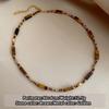 Retro Layered Tiger Eye Stone Pendant Necklaces for Girls Women Natural Stones Double-Layer Maillard Necklace Jewelry Gifts