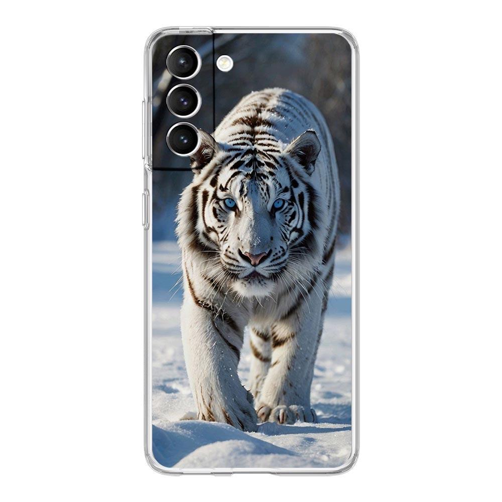 Phone Case For Samsung Galaxy S25 Edge S24 S23 FE S22 Ultra S20 S21 5G S10 Plus S10E Soft Clear Cover Animal White Tiger