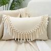 Soft Cotton-ramie Pillow Covers, European Style With Tassels Cushion Cover Shell for Sofa Bedroom Cream Beige Stylish