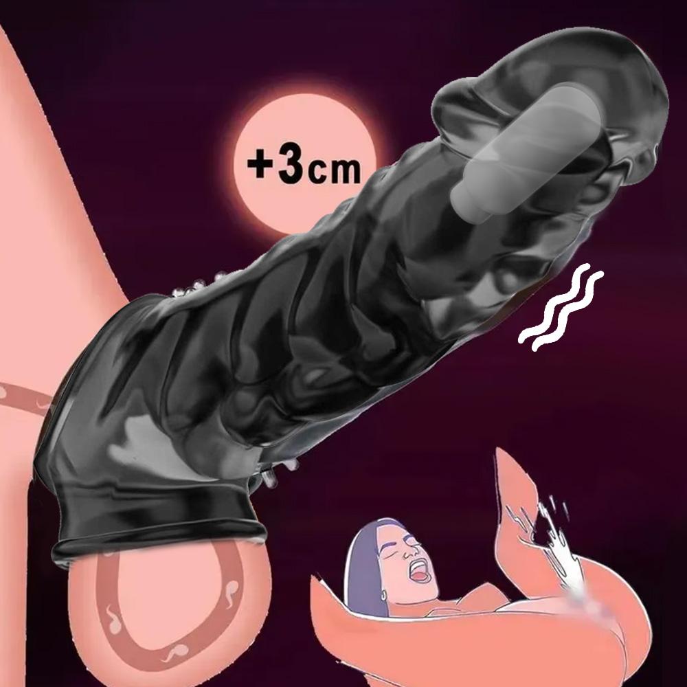 Penis Extend Sleeve Realistic Dildo Condoms Penis Extender Vibrator Delay Ejaculation Male Dick Enlargement Adult Sex Toy for Sex Male Longer Lasting