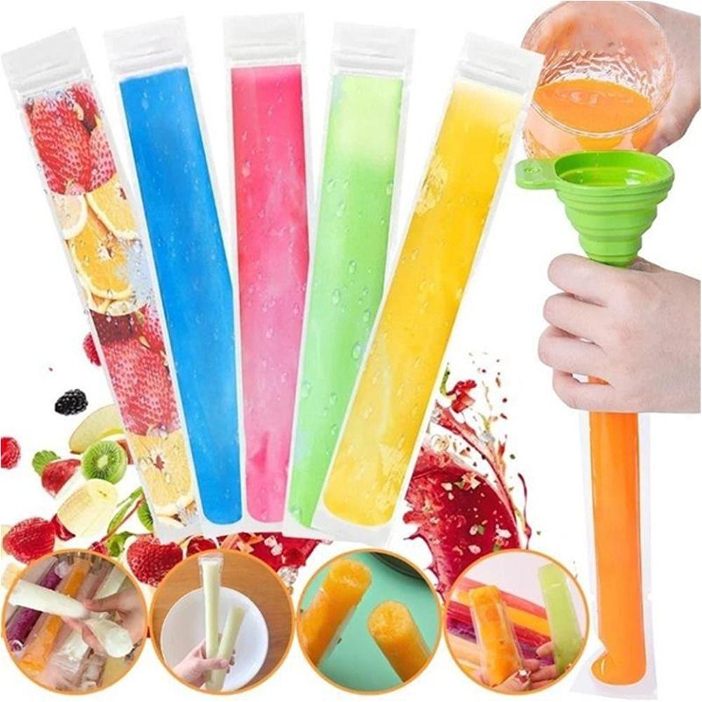 20/40pcs Transparent Ice Cream Bag Reusable Ice Popsicle Bags with Funnel Zip Lock Ice-Making Bags for Summer