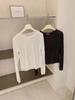 Süßer Rüschen-Cardigan mit Rundhalsausschnitt in Milchgeschmack-Optik zum Layern - Damen Dünnes, halbtransparentes Langarm-T-Shirt