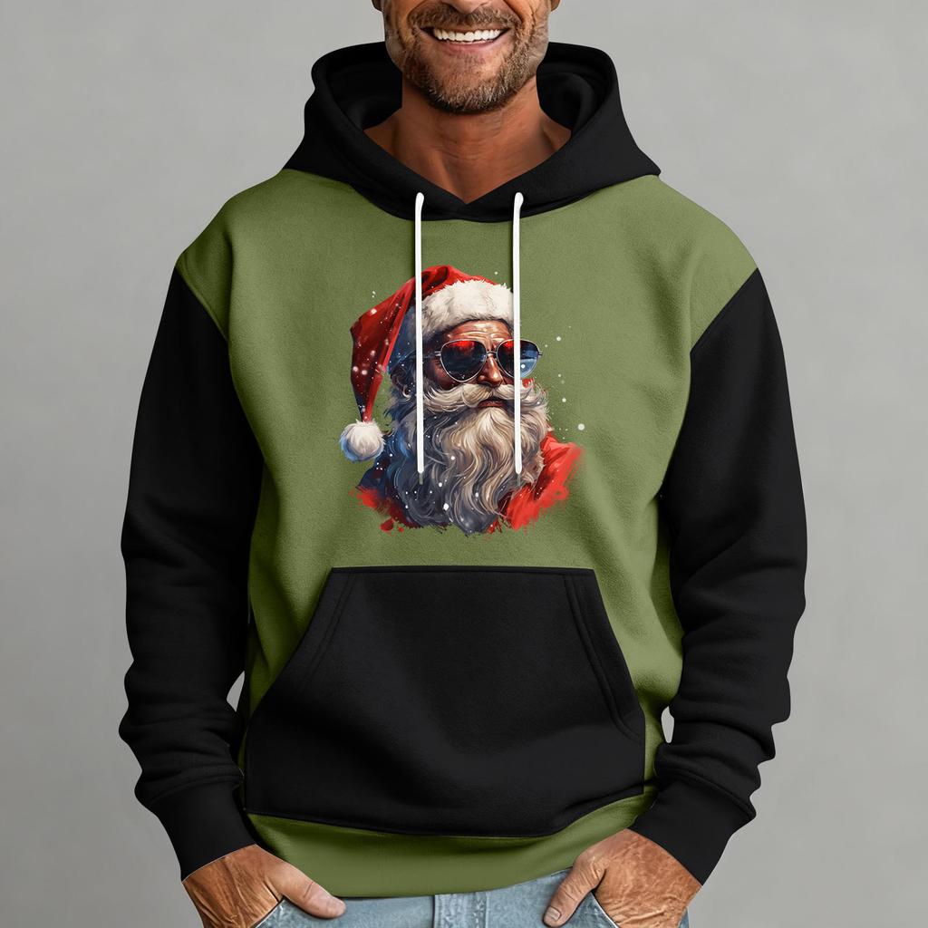 Men's Christmas Print Color Block Hooded Casual Sports Comfort Sweatshirt