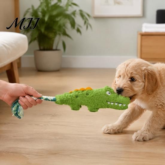 Interactive Squeaky Crocodile Chew Toy Plush Dog Toy, Stuffed Tug of War Game for Puppy Teething, Small Medium Dogs Anxiety Relief Durable Toys