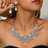 European Retro Alloy Inlaid Diamond Heart Earrings Necklace Set Wedding Banquet Versatile Set Female