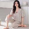 Pure cotton summer thin pajamas women's 1011 new summer cool short-sleeved cropped pants large size loungewear set