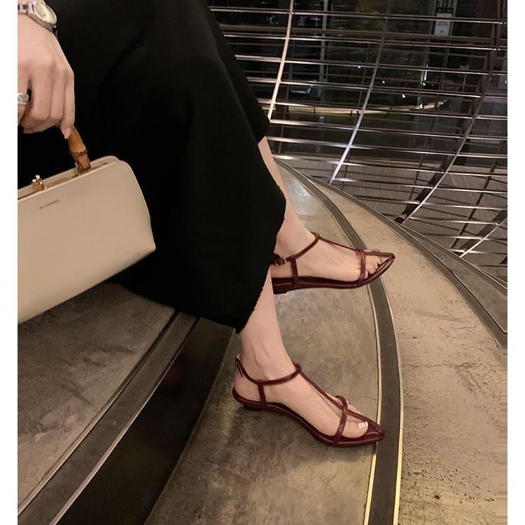~ Temperament Wedge Heel Pointed Head Personalized High Heels One Word Thin Strap Open Toe Buckle Sandals Women
