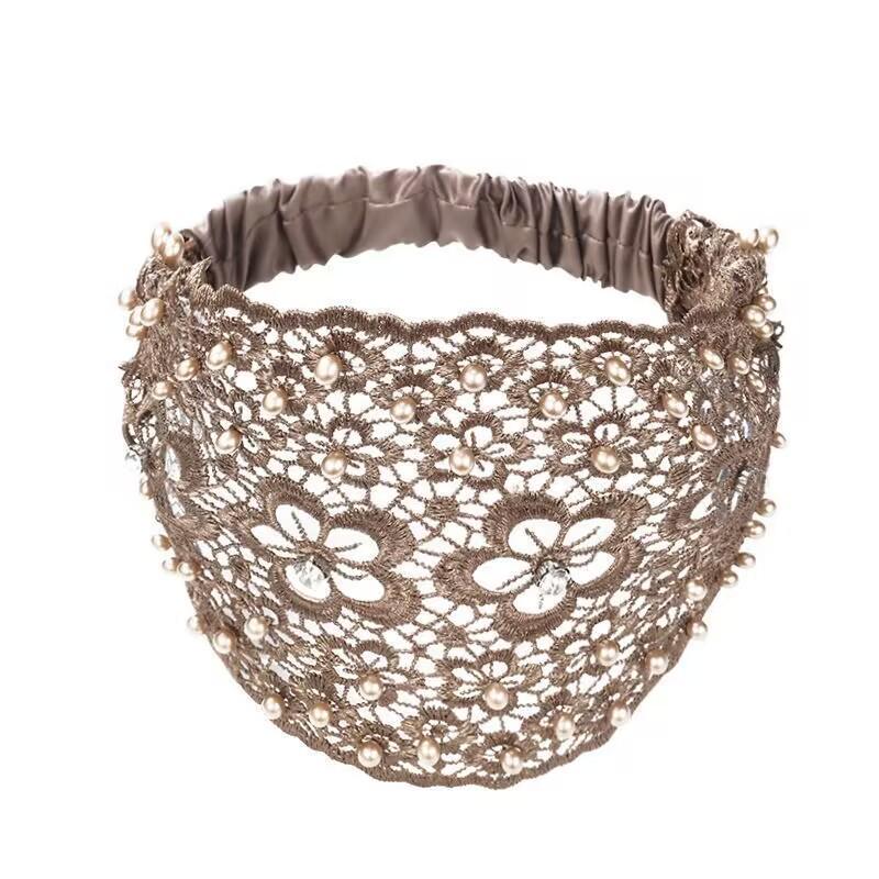 Women's Beaded Rhinestone Wide Headband: White Hair Coverage, Daily Korean Style