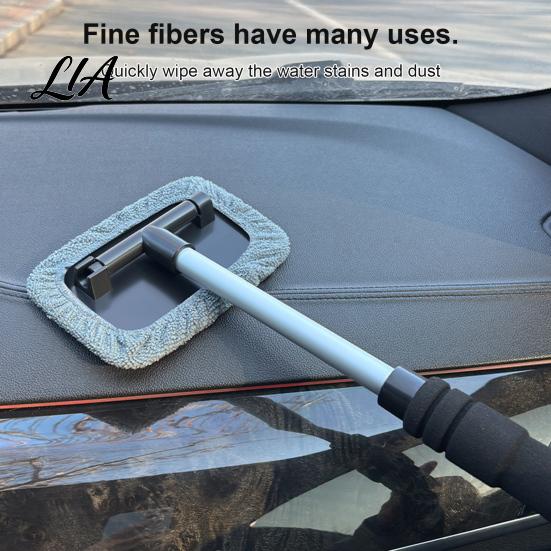 Microfiber Auto Glass Cleaning Brush Car Windshield Cleaner with Retractable Handle & Rotating Head Pads, Window Fog Remover Tool for SUVs Sedans,