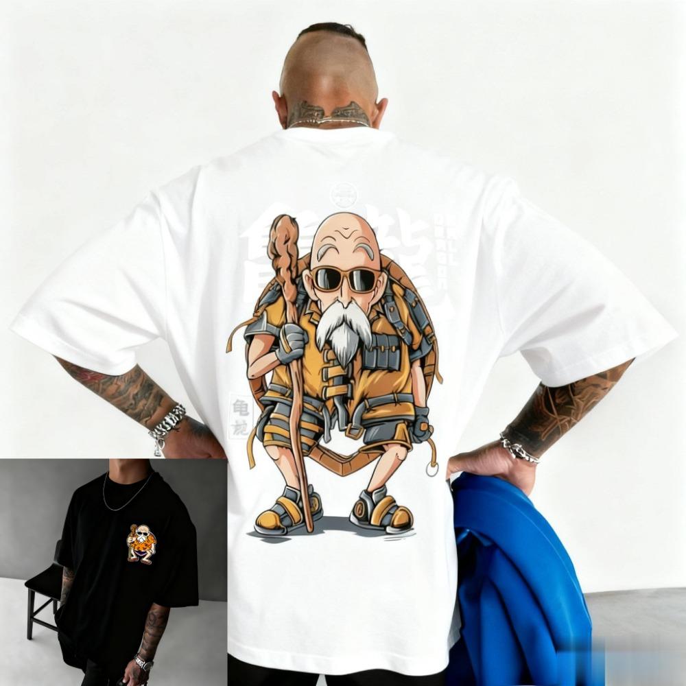 Retro anime printed T-shirt with loose short sleeves for men and women