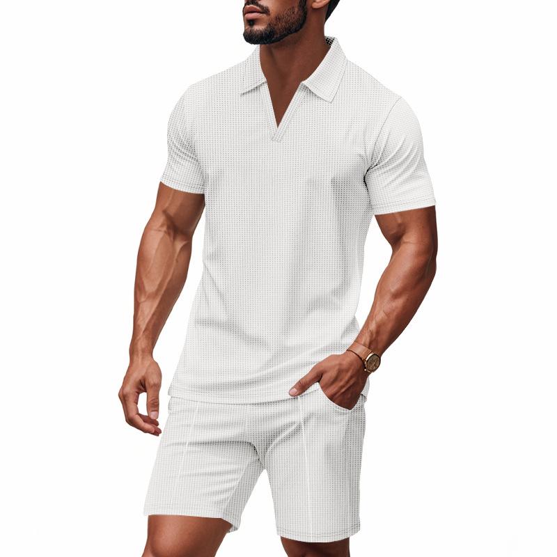 Men's Summer New Waffle Collar Polo Short-sleeved Suit