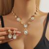 3PC women's fashionable geometric inlaid rhinestone necklace earring set, suitable for parties and holiday gifts