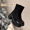 Small thin boots 2025 new autumn and winter explosion solid color Martin boots women's high heel thick heel elastic platform short boots
