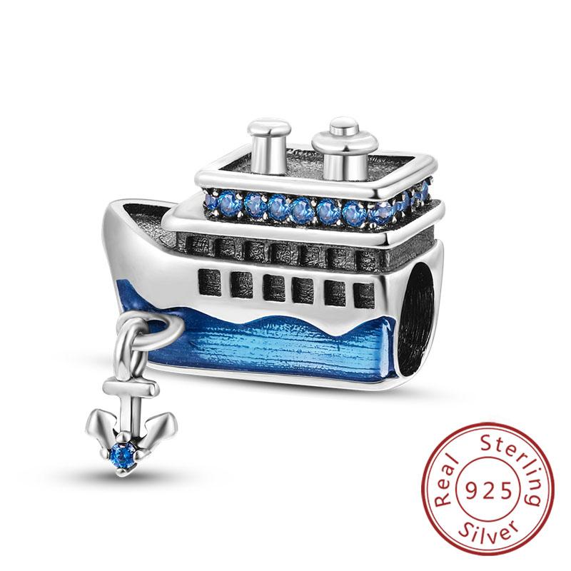 Copper Charms Beads Love Heart Lucky Stars Plane Blue Zircon Charms Pendants Fit Bracelet Charm Women Jewelry