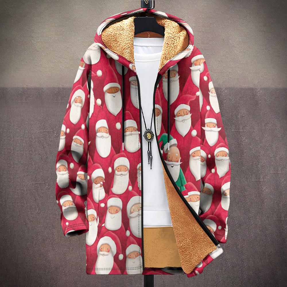 Nová bunda vícebarevné vzorové prvky B1 zipová mikina s kapucí zateplená zimní fleecová trendy vatovaná bunda