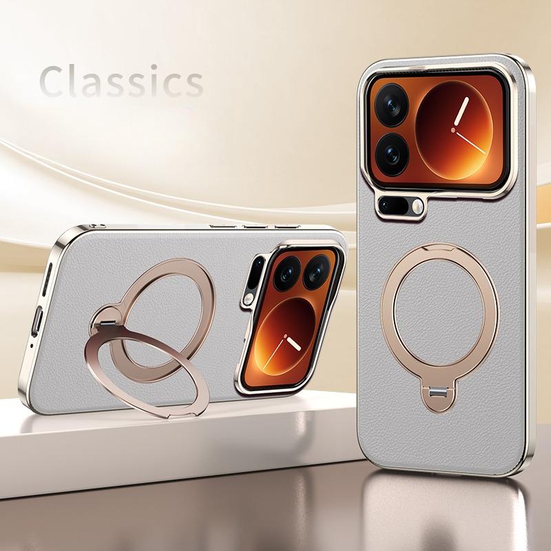 Galvanisierte Leder-Magnet-Hülle für iPhone 17 Pro Max 16 15 14 13 Für Magsafe 360° Drehbarer Ständer Stoßfeste Matte Rückseite