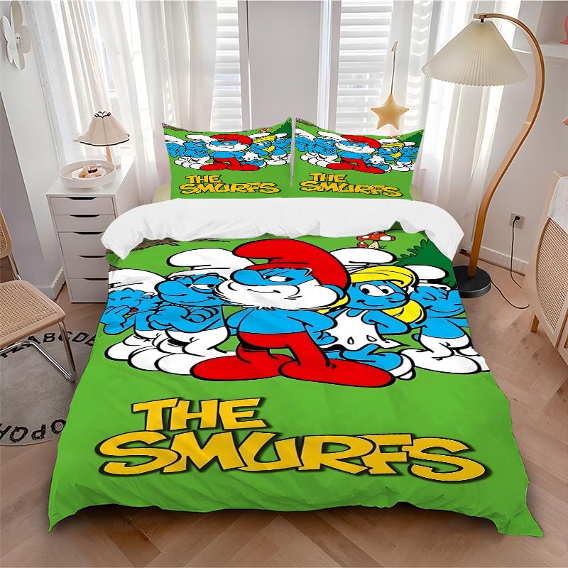 Smurf Village Adventure Print 3Pcs Bedding Setduvet Cover With 2 Bedropillowcase Home Birthday Gift