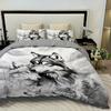 3 pièces Housse de couette Loup Lavis d'encre Tissu Confortable 100% polyester 1 Housse de couette 2 Taies d'oreiller Sans Garniture d'oreiller Quatre Saisons