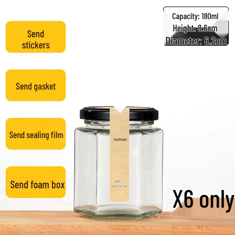 Hexagonal Food-Grade Glass Storage Jars with Lids