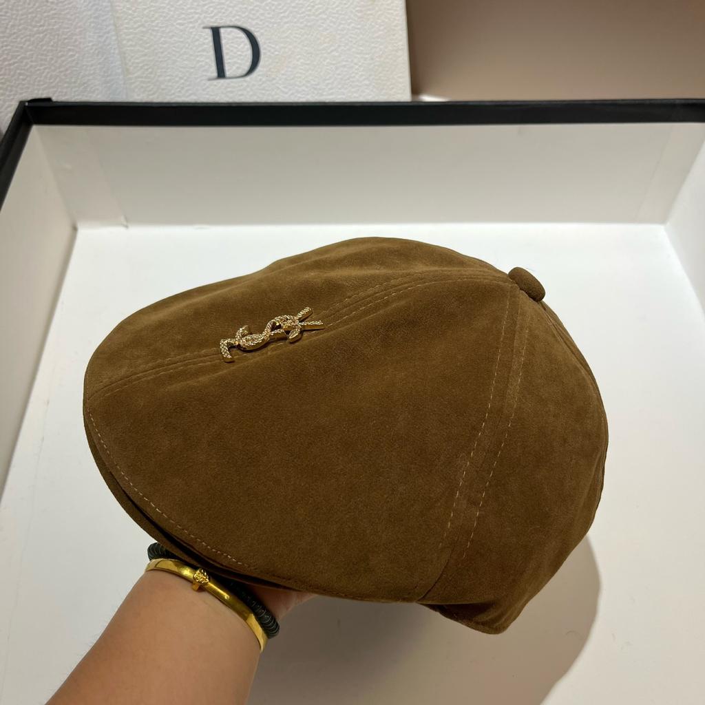 Vsl Paris Catwalk Autumn Octagonal Beret High Quality Big Hat Frosted Leather Painter Hat