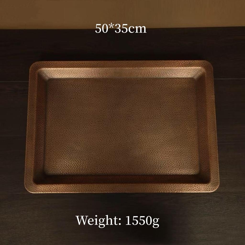 Multiple Sizes Rectangle Shape Copper Fruit Tray,Vintage Hammer Texture Home Food Plate Tableware,Snack Disc Table Decoration