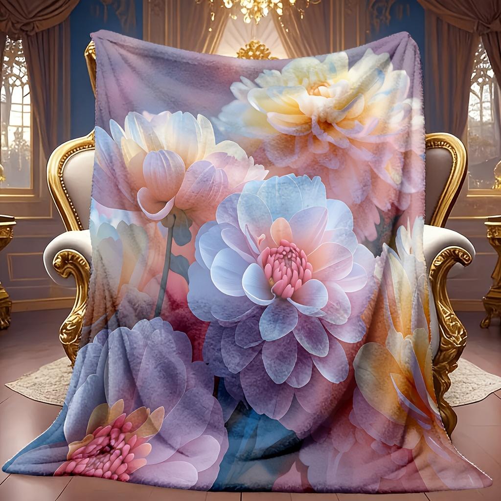 Soft Fleece Blanket Featuring a Floral Design, with High-Definition Digital Printing Suitable for All Seasons. Made from 100% Breathable Polyester, Th