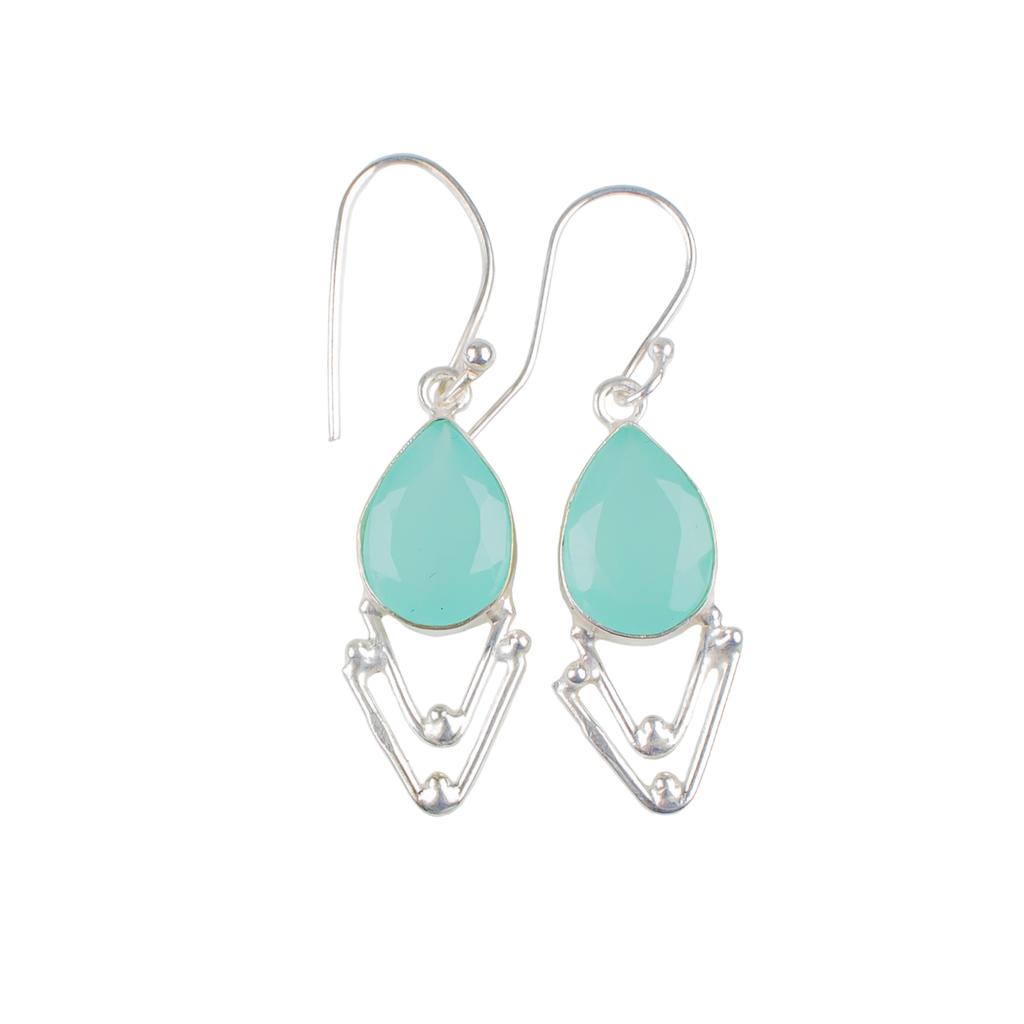 Aqua Chalcedony Gemstone 925 Sterling Silver Jewelry Handcrafted Earrings 1.90" EE-39-17