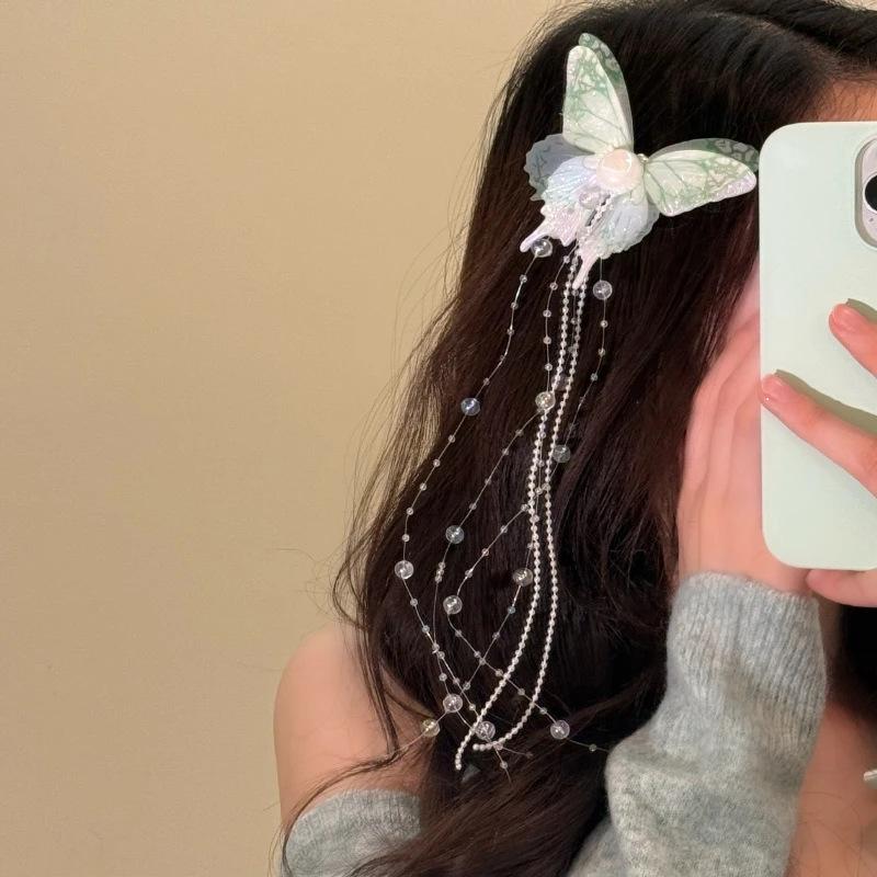 Spiritual Hair Clip Butterfly Tassel Hair Clip Female Long Tassel Pendant Hair Accessories Super Fairy Niche Photo Headwear