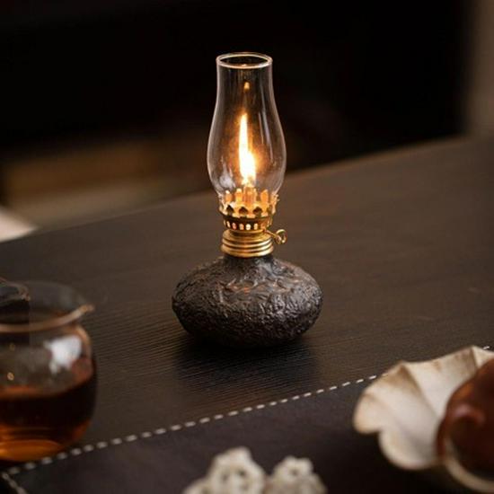 Vintage Ceramic Wabi-Sabi Ghee Lamp: Retro Style Camping and Tea Room Night Light