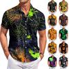 Men's Casual Short Sleeve Shirt Button Down Lightweight Breathable Fabric Halloween Bat Print Shirt for Summer Beach Party