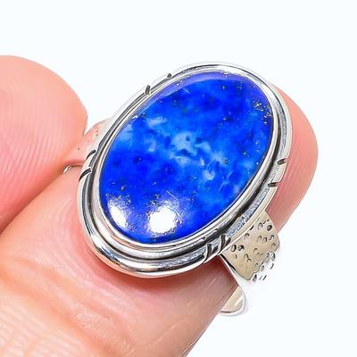 Natürlicher Lapislazuli Edelstein Handgefertigt 925 Massiv Sterling Silber Ring Gr.8.5 B8a83